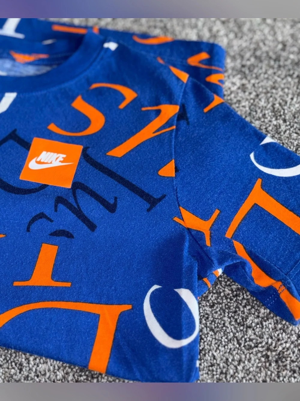 Nike Blue Short-Sleeve Tee w/Orange Graphic Letters | Boys MED